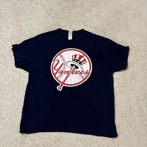Vintage 90s New York Yankees Logo T Shirt Navy Mens size XL